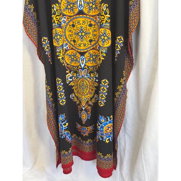Kaftan, Gypsy Blue, Black with multi-colored Medalion Design, One Size. - Picture 4 of 6